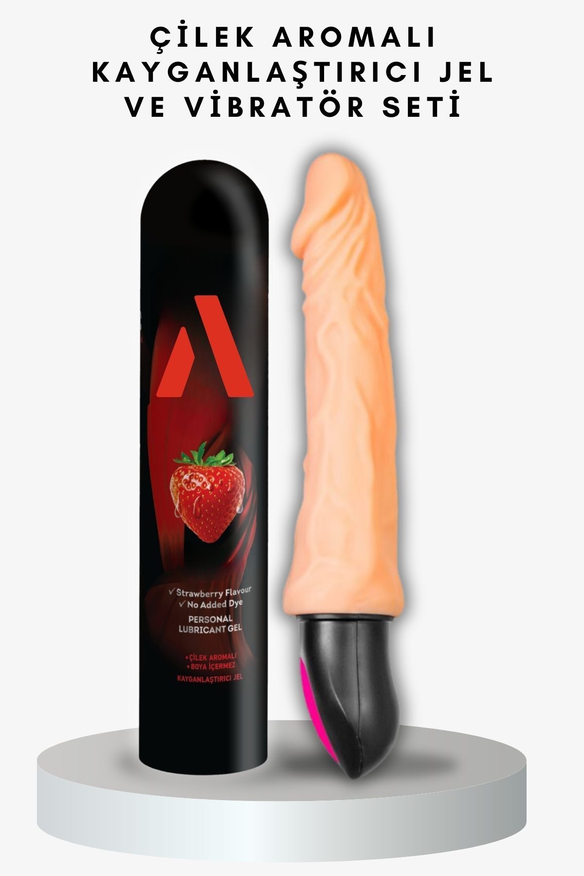 Ada Marketing Çilek Aromalı Kayganlaştırıcı Jel Ve Isıtmalı Ve Titreşimli Yapay Penis Seti - 42°c Isıtma