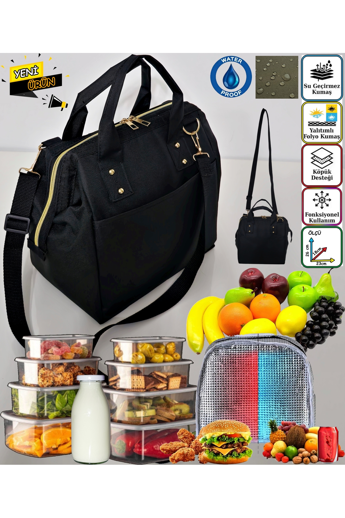 USF Anne Bebek Askılı Taşıma Çantası Isı yalıtımlı Termal Termoslu Yemek, Mama, Beslenme, Gıda Çantası fotoğrafı 4 (önizleme)