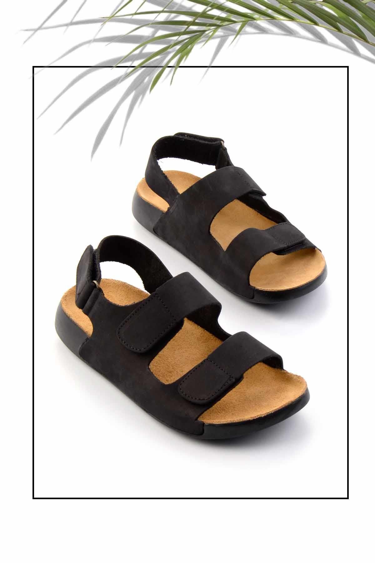 دمپایی زنانه چرم اصل مشکی Nubuck K05819021101 Bambi