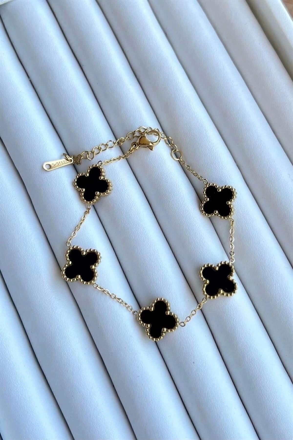 JEWELRY Çift Taraflı Siyah Yonca Bileklik
