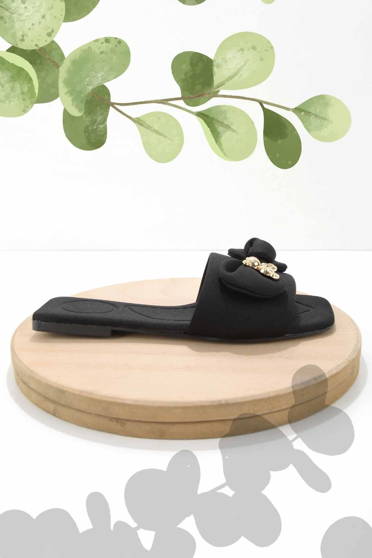 دمپایی زنانه پارچه مشکی K04140008904 Bambi