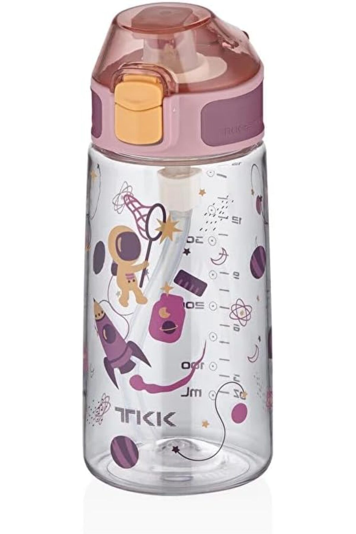 STOREMAX buxystorem 500ml Silikon Pipetli Kilitlenebilir Kapak Desenli Sızdırmaz Tritan Su Matarası (Mor)