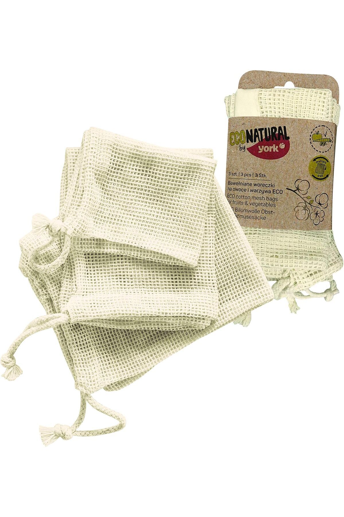 STOREMAX by York York Natural Cotton ECO Meyve ve Sebze Torbaları 3 Parçalı. Ölçüler 30 x 35