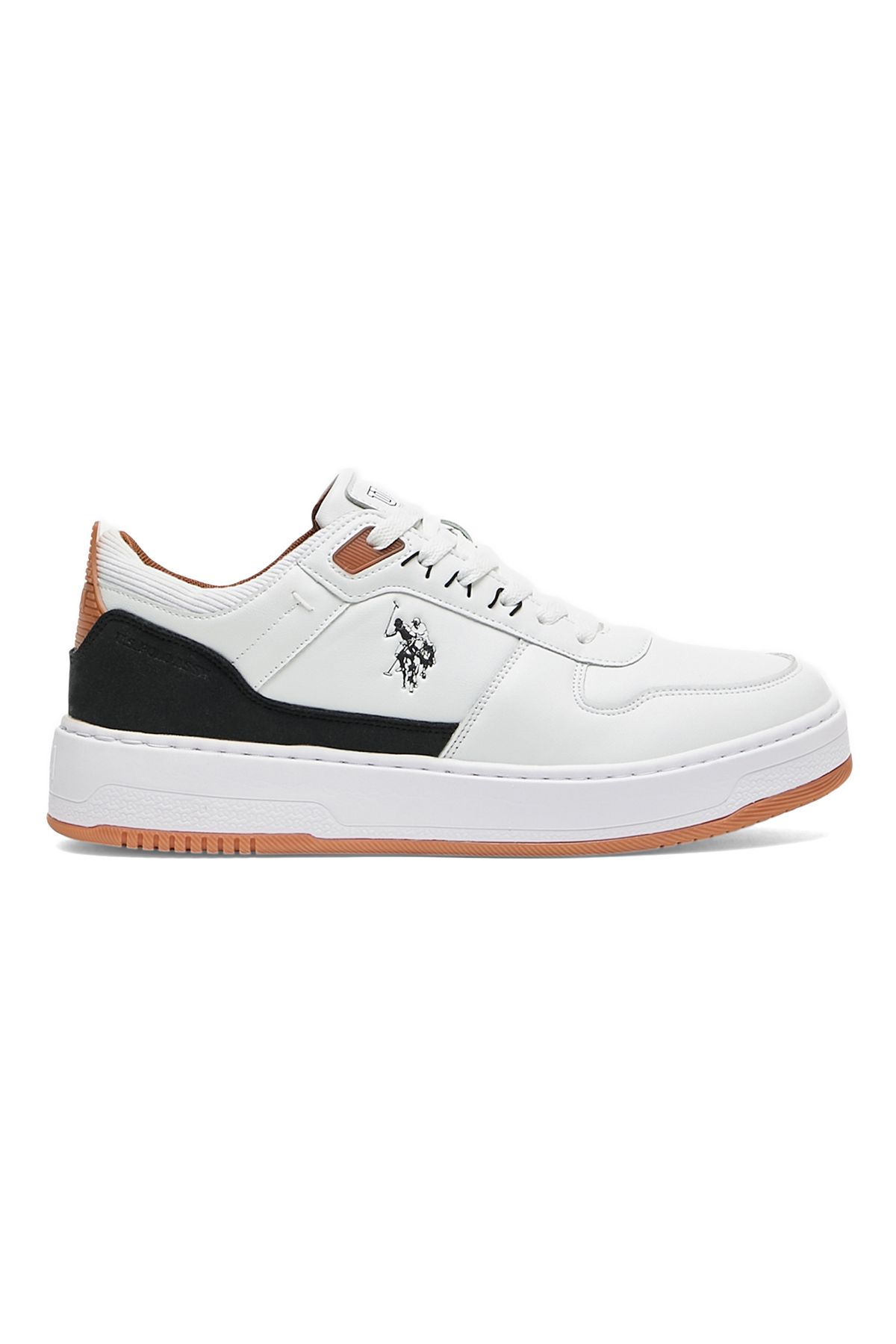 U.S. Polo Assn.-Men's White Low-Top Sneakers - Modern Design with Black and Tan Accents, Durable Footwear 1