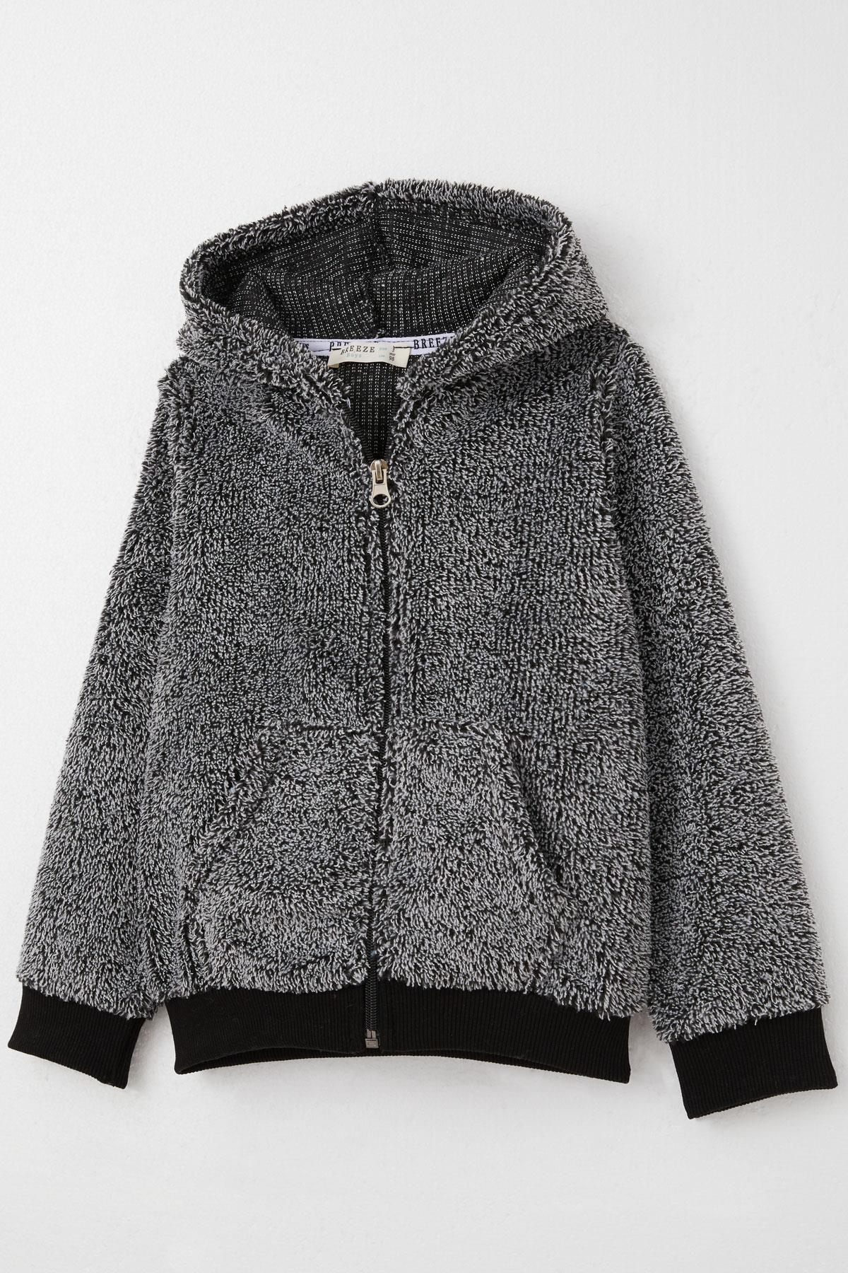 Breeze Erkek Bebek Peluş Hırka Kapüşonlu Fermuarlı 9 Ay-3 Yaş, Siyah fotoğrafı 3 (önizleme)
