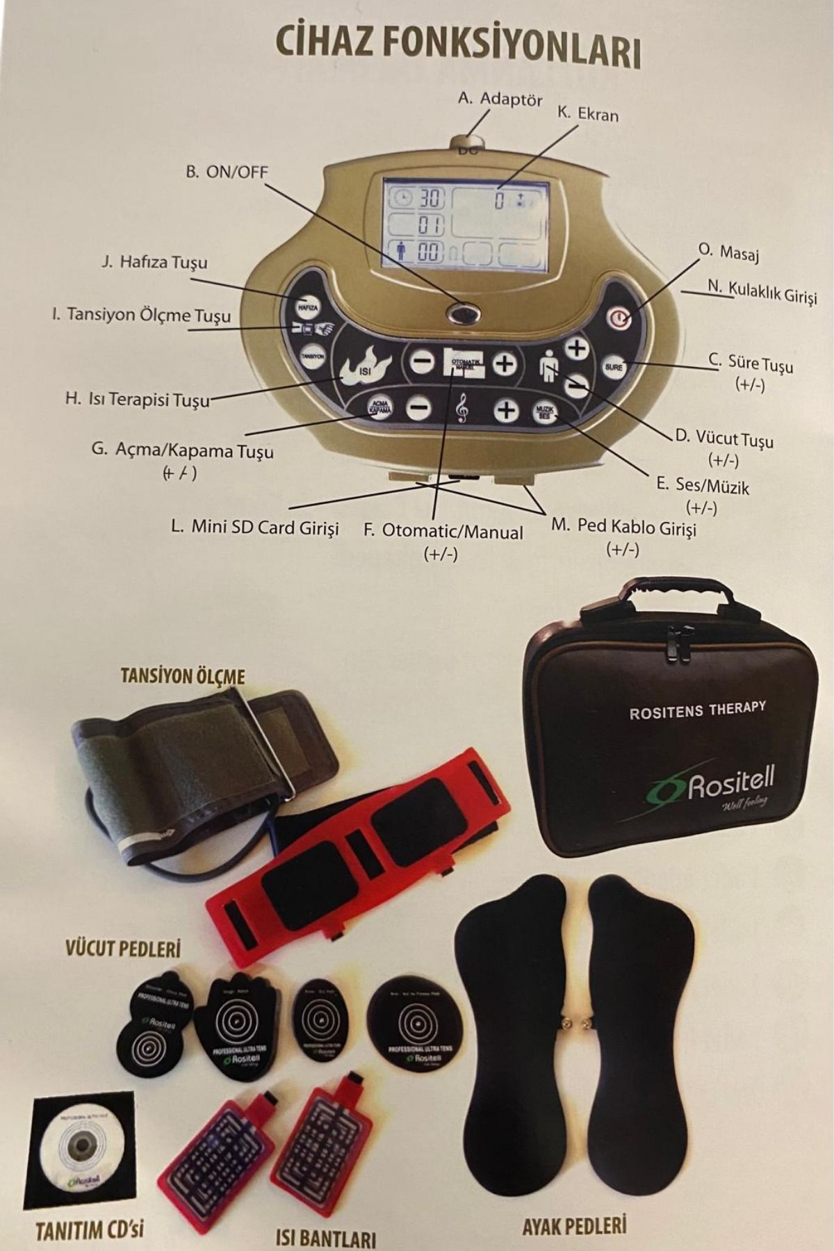 Rositell Rosıtens Therapy Çok Fonksiyonlu Masaj Terapisi ve Tansiyon Ölçme Özellikli Tens Cihazı