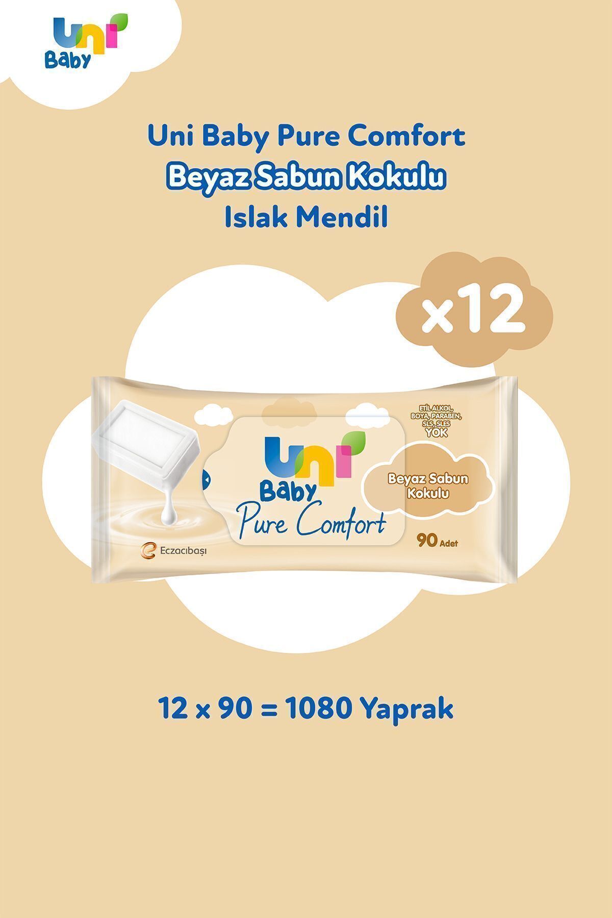 Uni Baby Pure Comfort Beyaz Sabun Kokulu Islak Mendil 12'li 1080 Yaprak fotoğrafı 2 (önizleme)