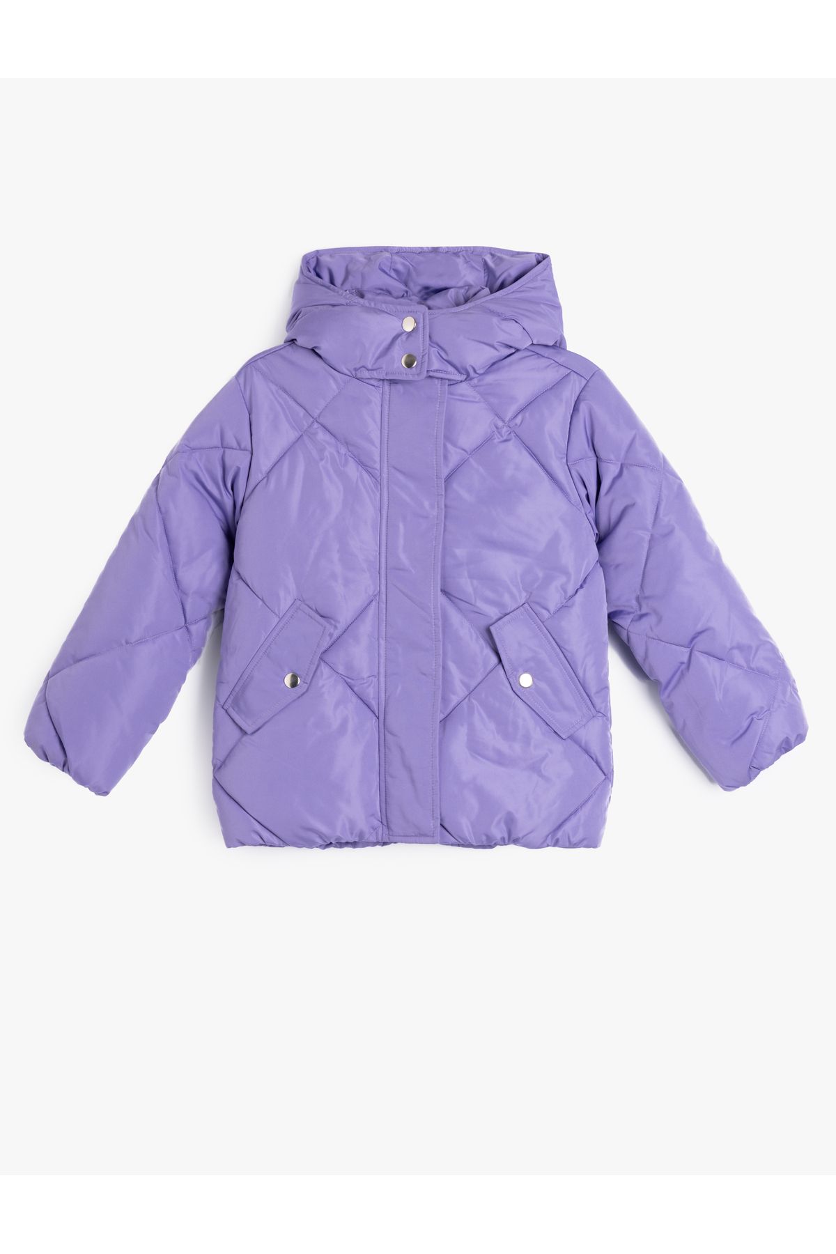 Koton-Hooded Puffer Jacket - Snap Fastener Quilted Detail 1