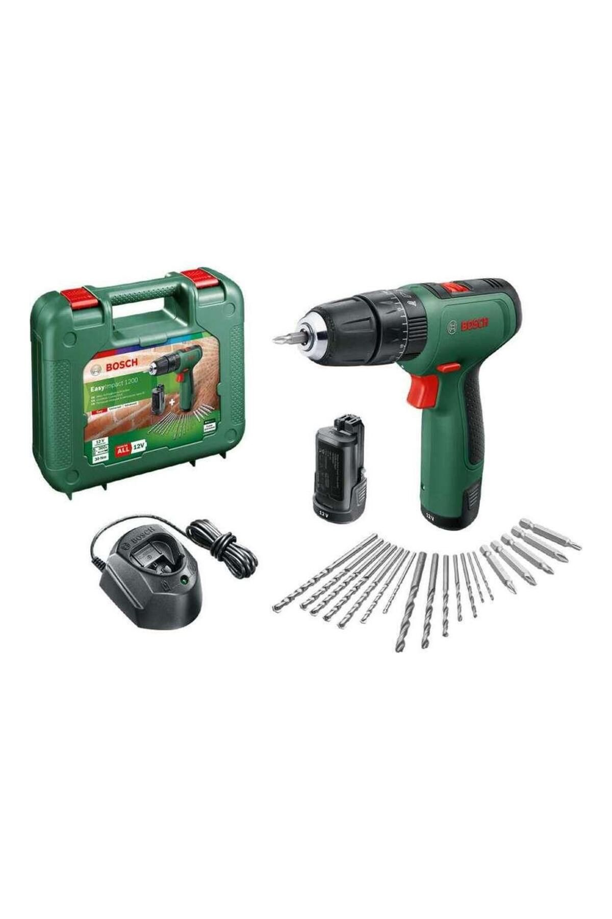 Bosch EasyImpact 1200 Akülü Darbeli Delme/Vidalama Makinesi 2x2.0Ah Çift Akü Şarj Aleti 19 Parça Aks