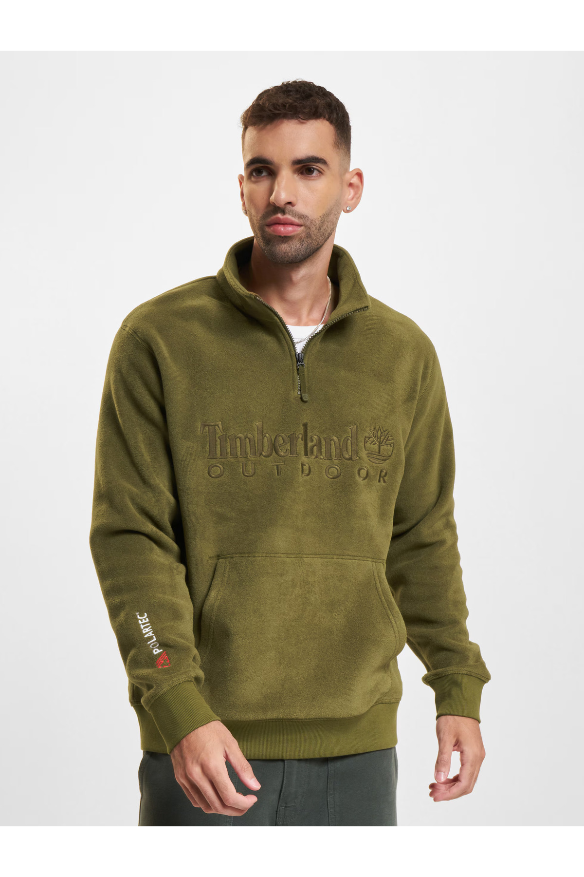 Timberland LINEAR LOGO 1/4 ZIP POLARTEC 200 FLEECE — سبز TB0A6NQW3021