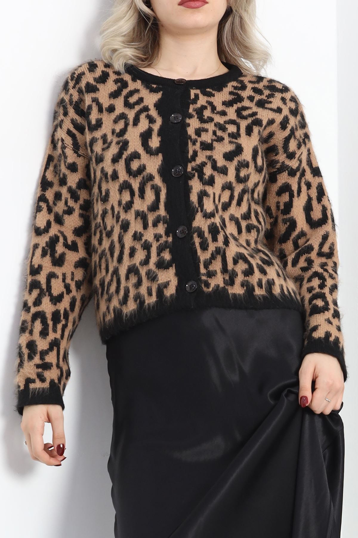 YONCA MODA Desenli Triko Hırka Leopar - 513490-1453