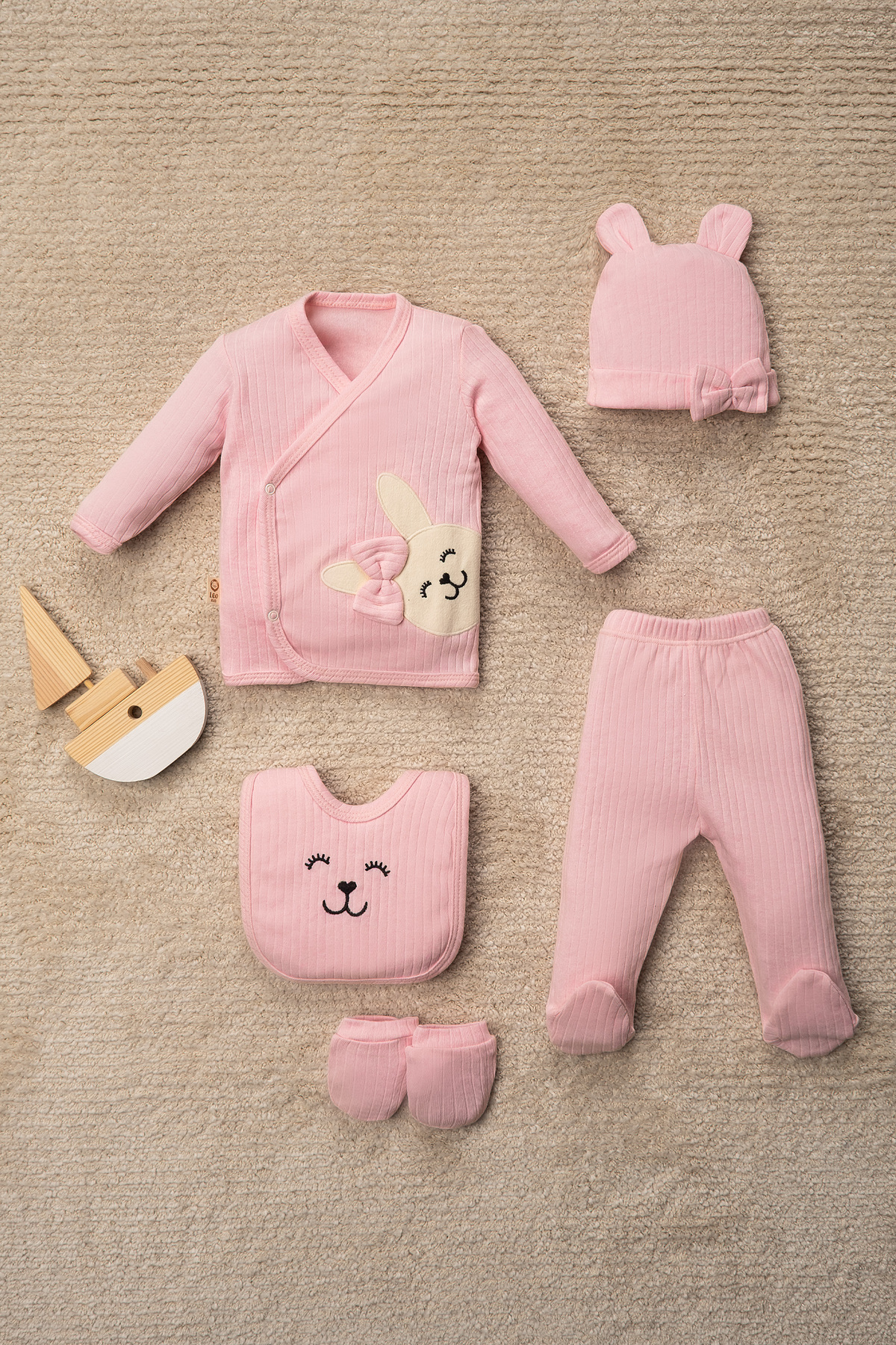 TİNY GOLDEN Neşeli Bebekler Organik Kumaş 5'li Yenidoğan Hastane Çıkışı