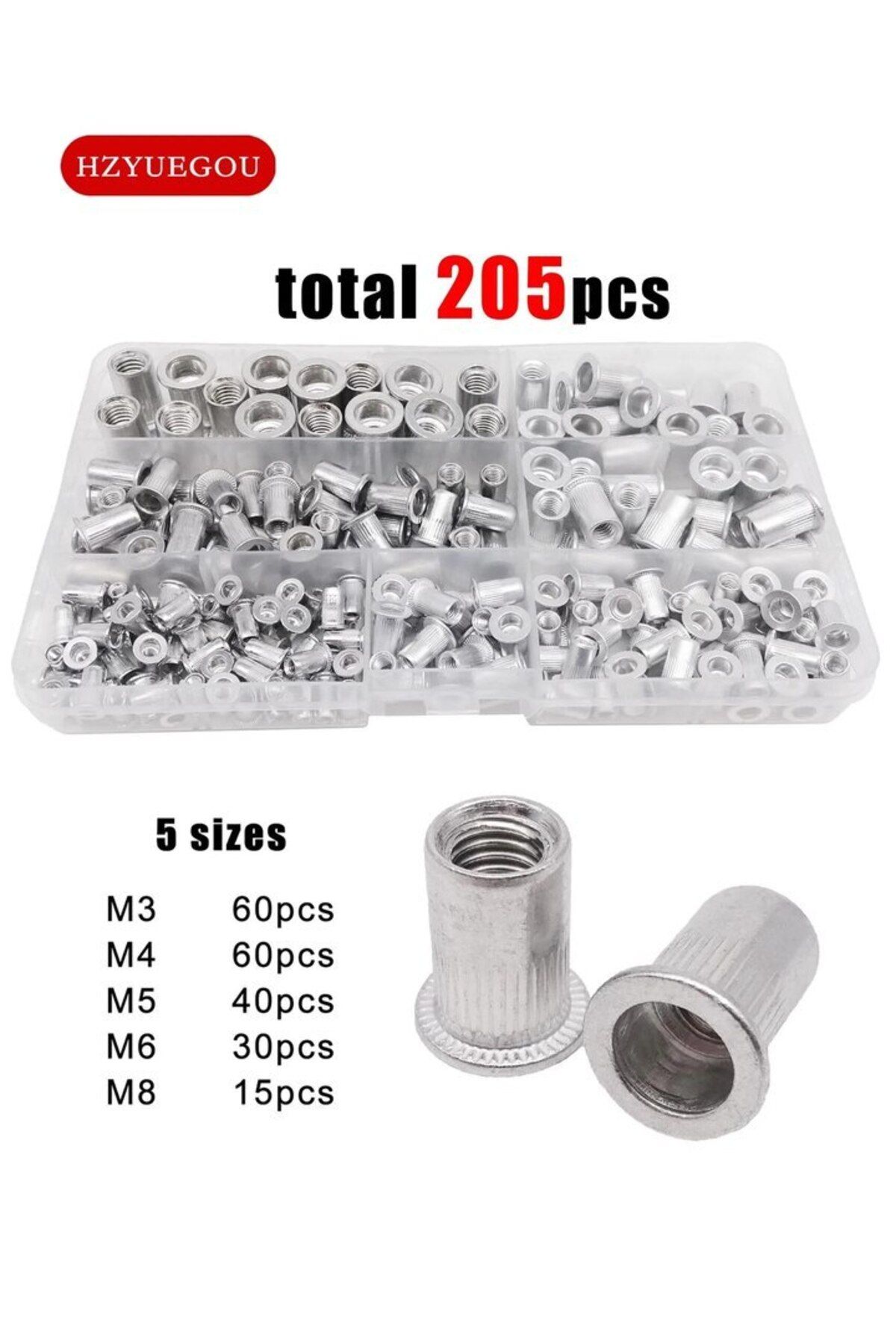 Choice-70/205pcs/box Aluminum Insert Rivet Nut Rivnut Nutsert Mix M3 M4 M5 M6 M8 Size Set Assortment Kit... 8