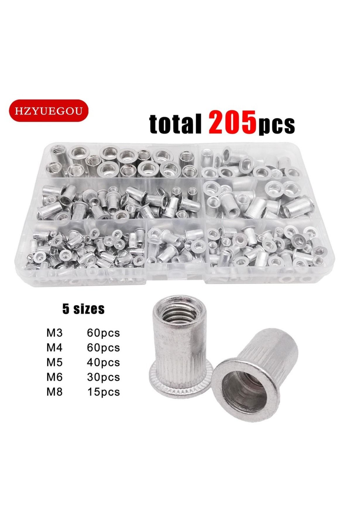 Choice-70/205pcs/box Aluminum Insert Rivet Nut Rivnut Nutsert Mix M3 M4 M5 M6 M8 Size Set Assortment Kit... 2