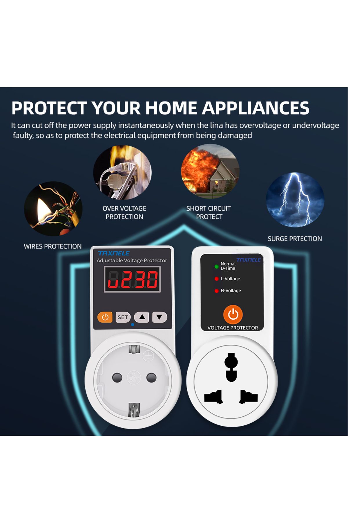 TAXNELE-Display Adjustable Eu Plug Voltage Protector Socket Ac 220v Adjustable And Fixed 16a Voltage Protect 4
