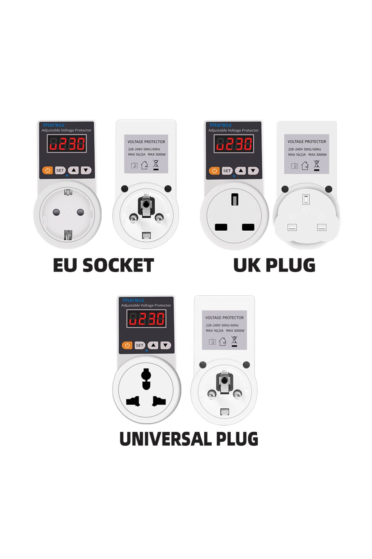 TAXNELE-Display Adjustable Eu Plug Voltage Protector Socket Ac 220v Adjustable And Fixed 16a Voltage Protect 2