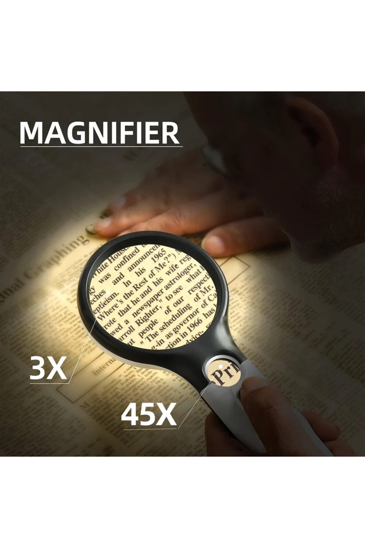 Choice-White White Magnifying Glass Handheld 45x Magnifier With 3 Led Light For Reading Magnifying Glass Je 3