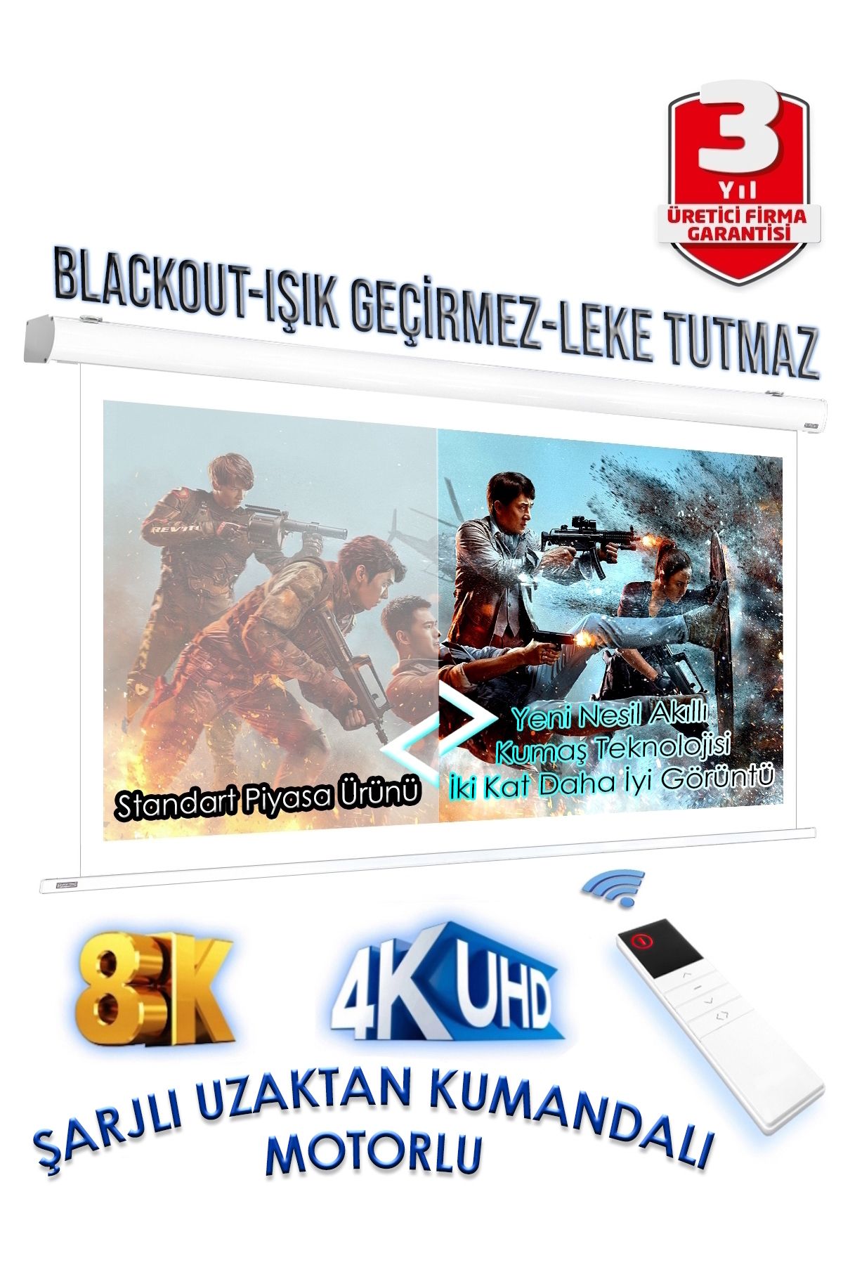 GÖLGE STOR En:180cm Boy:170cm Şarjlı Projeksiyon Perdesi Lityum Pilli Uzun Ömürlü Ve Uzaktan Kumandalı