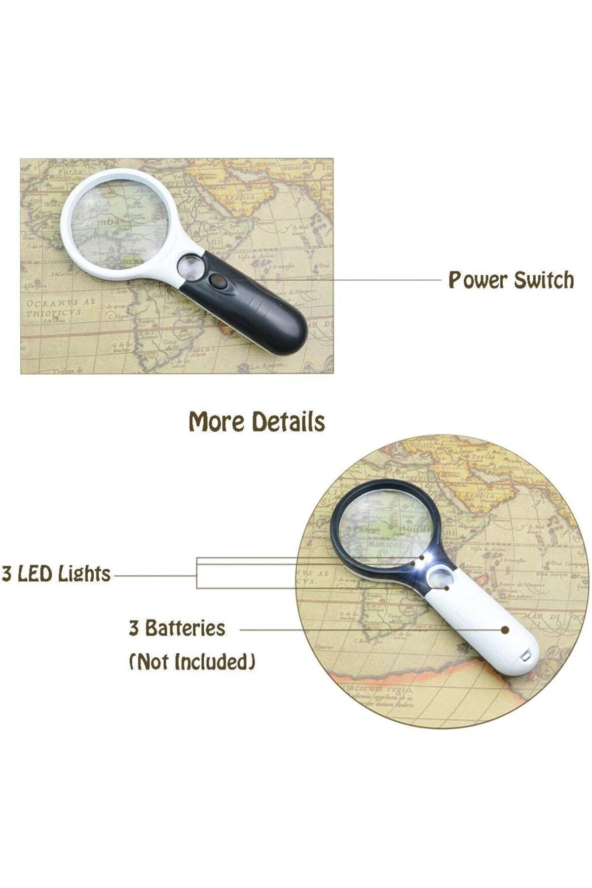 Choice-White White Magnifying Glass Handheld 45x Magnifier With 3 Led Light For Reading Magnifying Glass Je 5