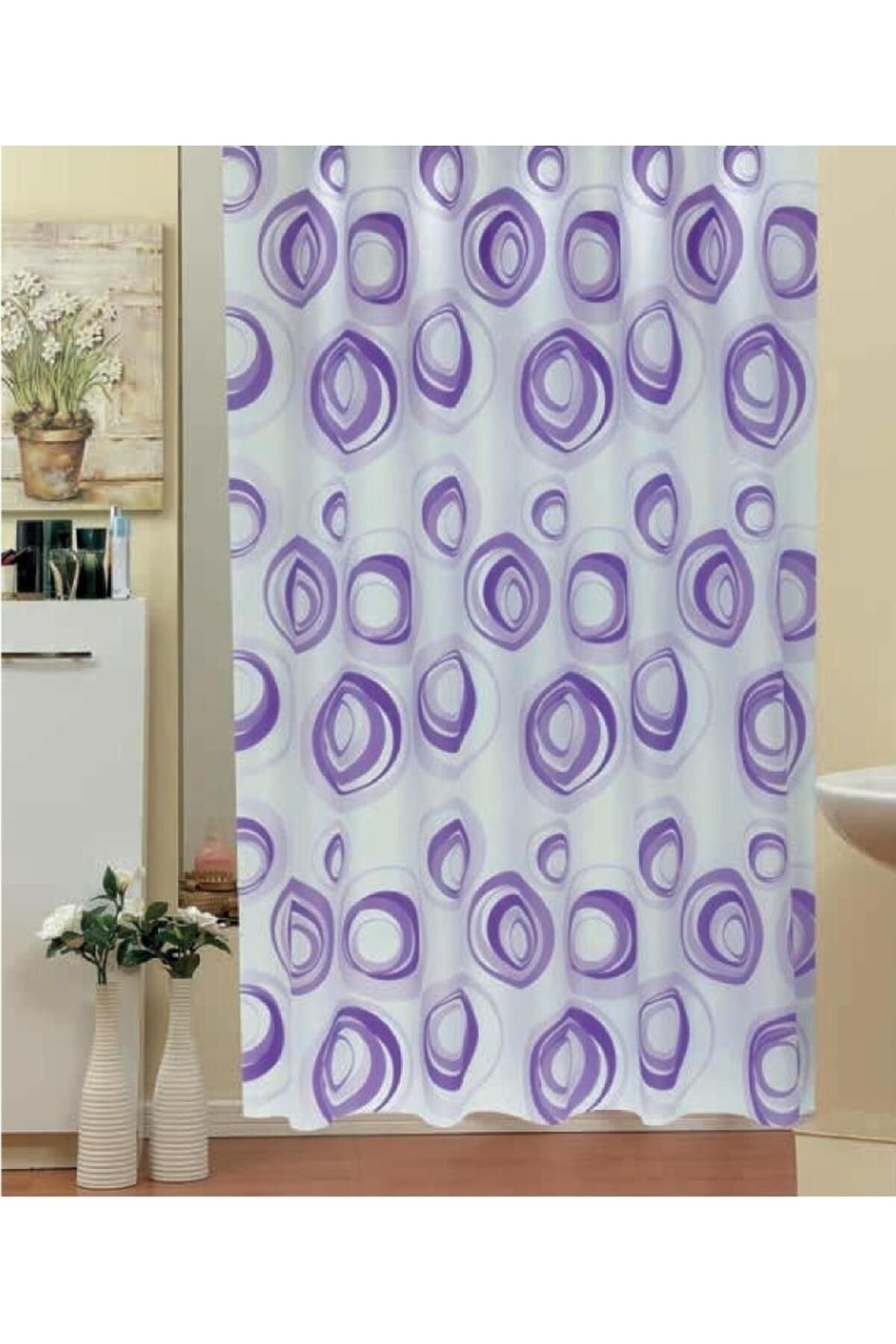 Zethome Banyo Perdesi 1x110x200 Tek Kanat Duş Perdesi Halka Hediyeli 4954 Lila