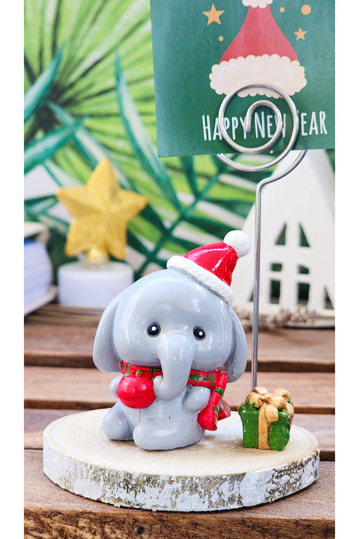 Rota Hediyelik Yılbaşı Notluk Fil Not Fotoğraf Tutucu Yeniyıl Hediye Ahşap Kütük Ofis Dekorasyon Süs