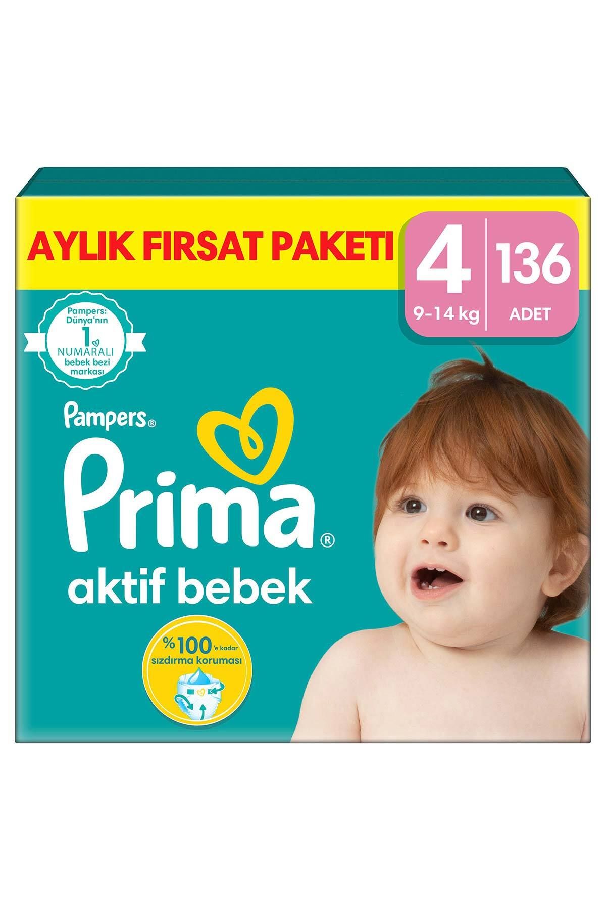 Prima Bebek Bezi Aktif Bebek 4 Beden 136 Adet Aylık Fırsat Paketi