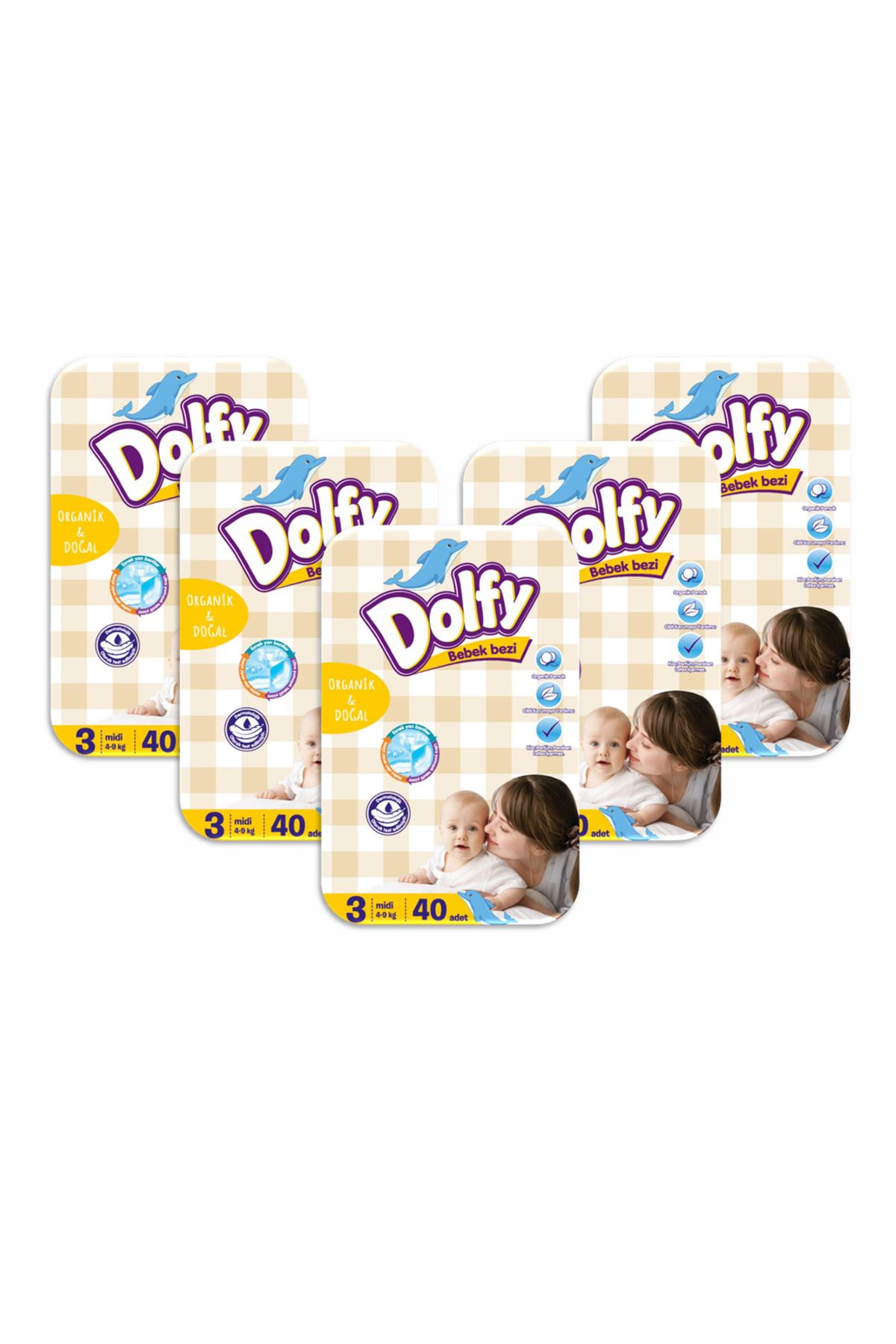 DOLFY Bebek Bezi 3 Beden Ekonomik Fırsat Paketi 200 Adet 4-9 Kg (40X5 PAKET)