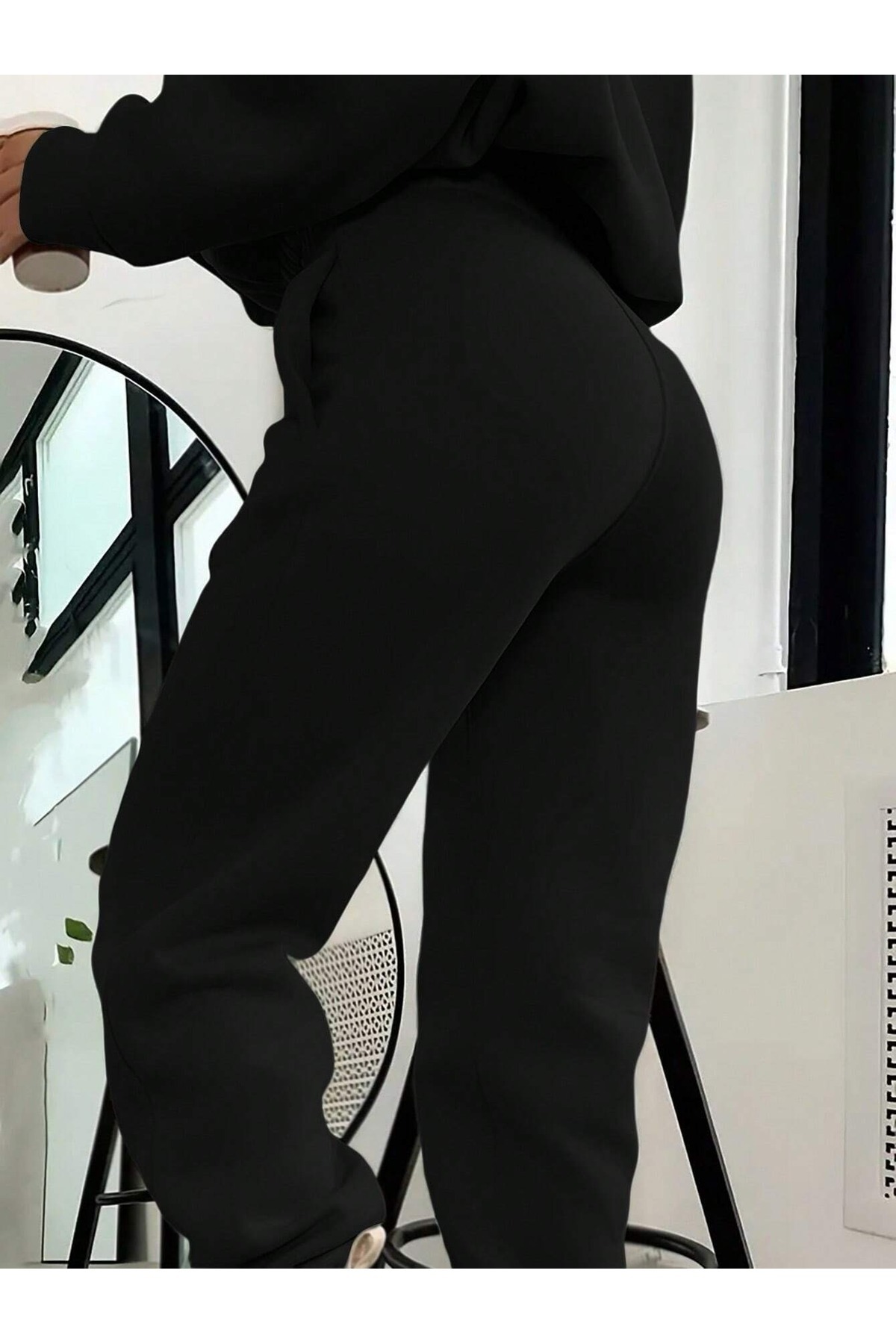 Know-Women's 3 Thread Black Olso Printed Hooded Bottom Top Tracksuit Set 4