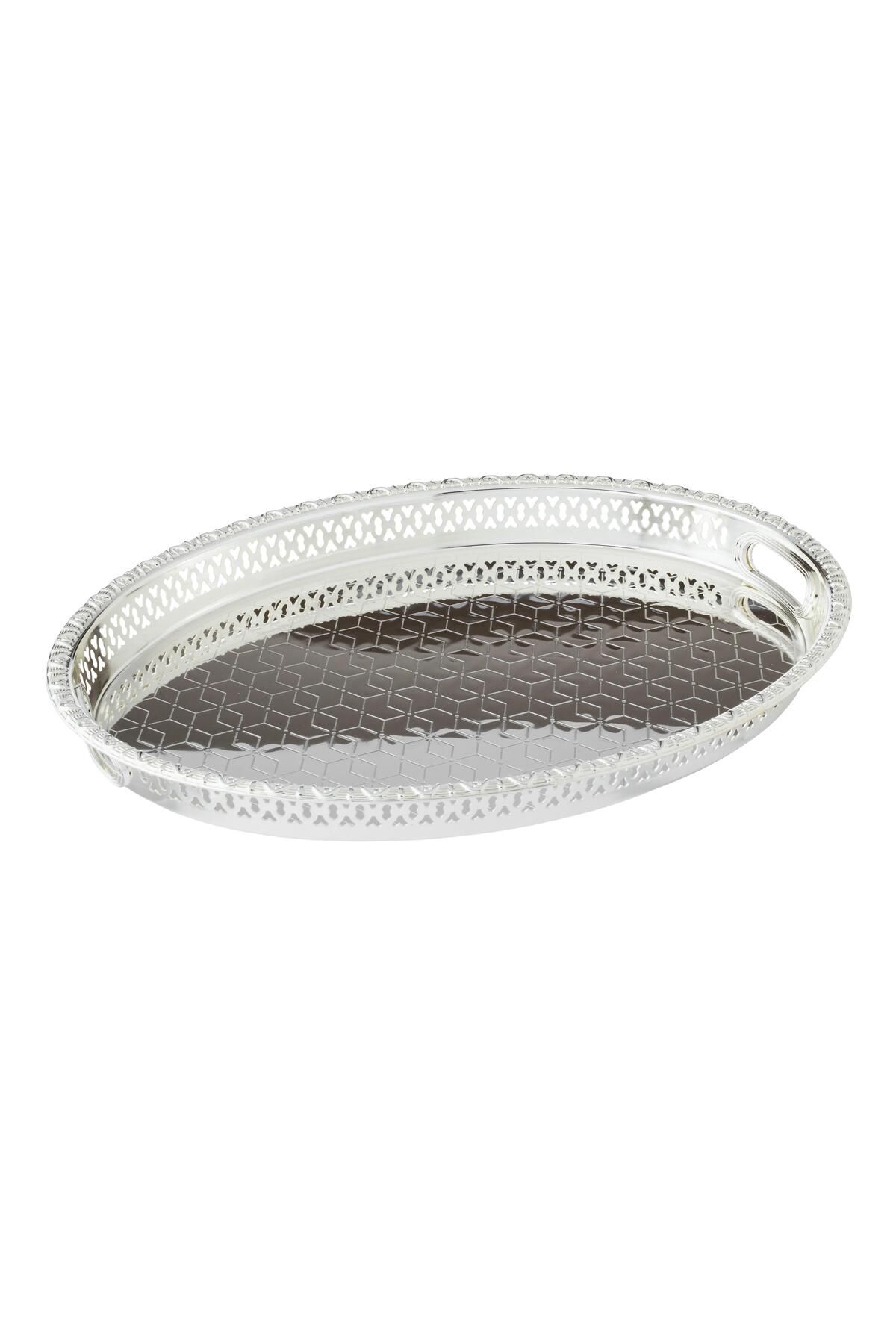 Dania-Silver Metal Oval Serving Tray 34*45 CM 1