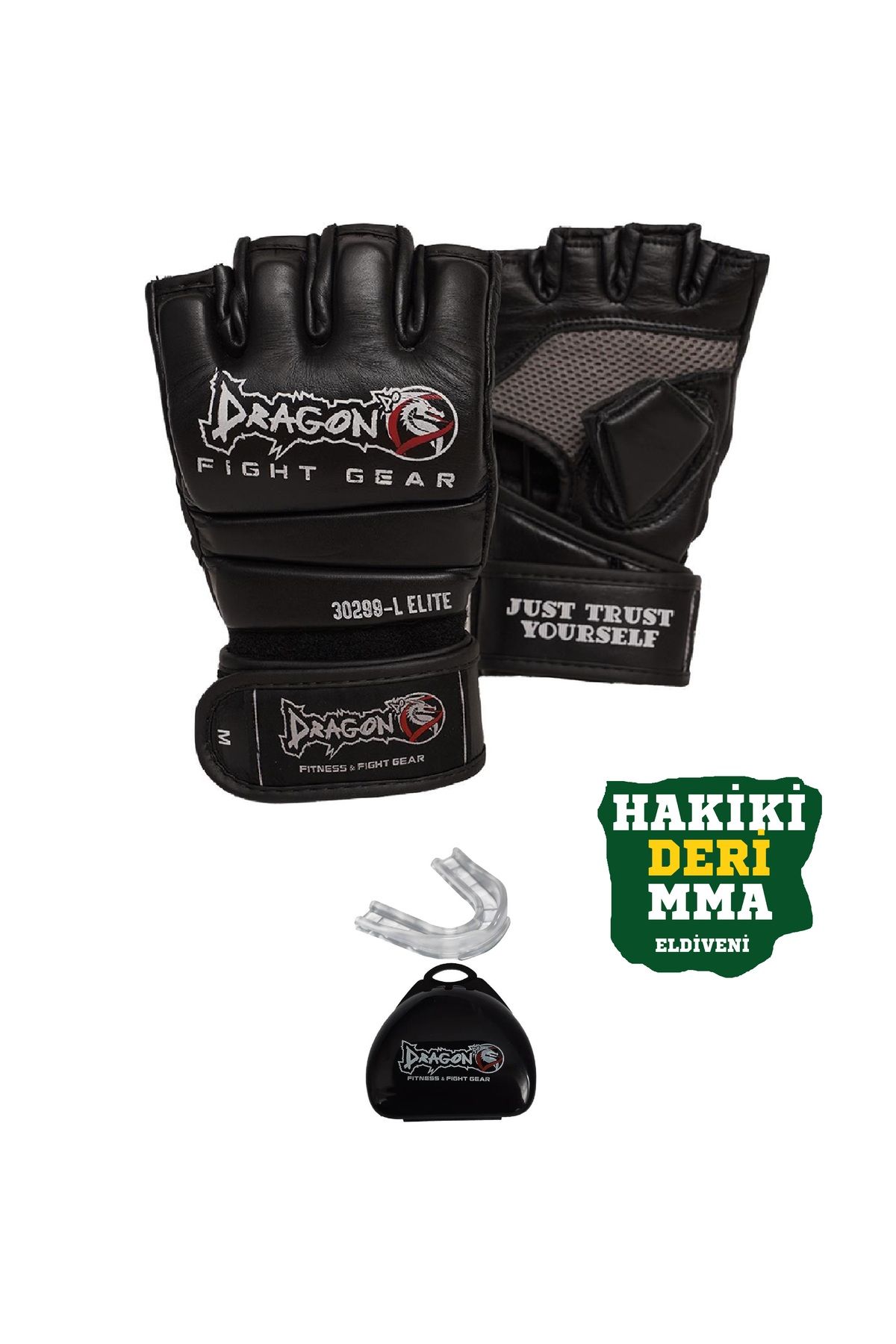 Dragondo HAKİKİ DERİ Elite Mma Eldiveni VE DİŞLİK Hakiki Deri Serbest Dövüş Eldiveni GIFTOOM GLOVES