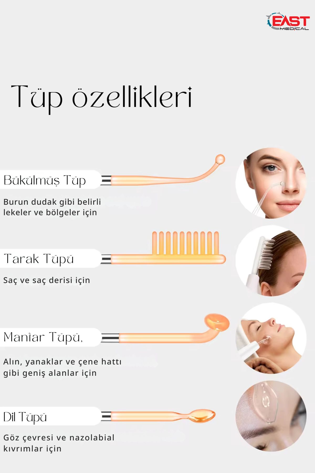 east medical Yüksek Frekans Cihazı 4 Problu Yüz Cilt Bakım Cihazı Gençleştirme Anti-aging High Frequenc-6