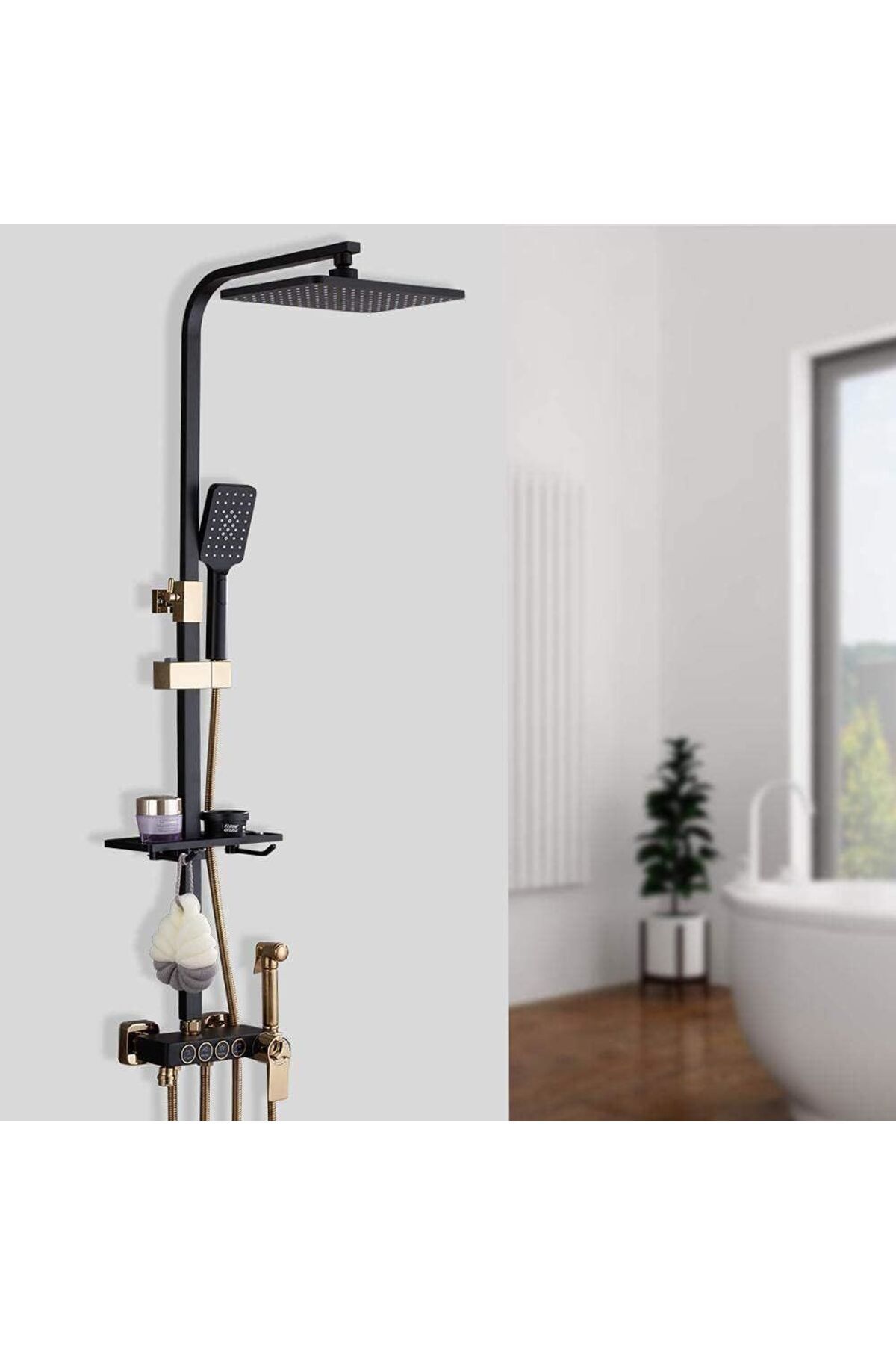 Mat Siyah Duş Seti Robot Yağmurlama Tepe Duş Seti 30x30cm Büyük Tepe Duş Başlığı 4 Yollu Banyo Seti