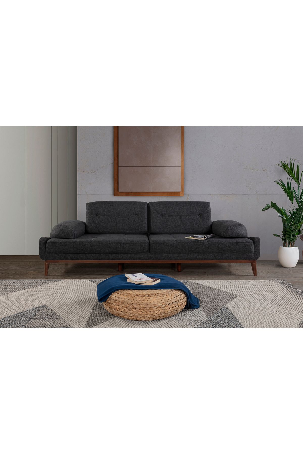 Elance Home NELSON ÜÇLÜ KOLTUK KETEN ANTRASİT