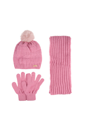 Kitti 9-15 Yaş Garson 3'lü Takım Kız Atkı, Eldiven ve Şapka Set İçi Polarlı