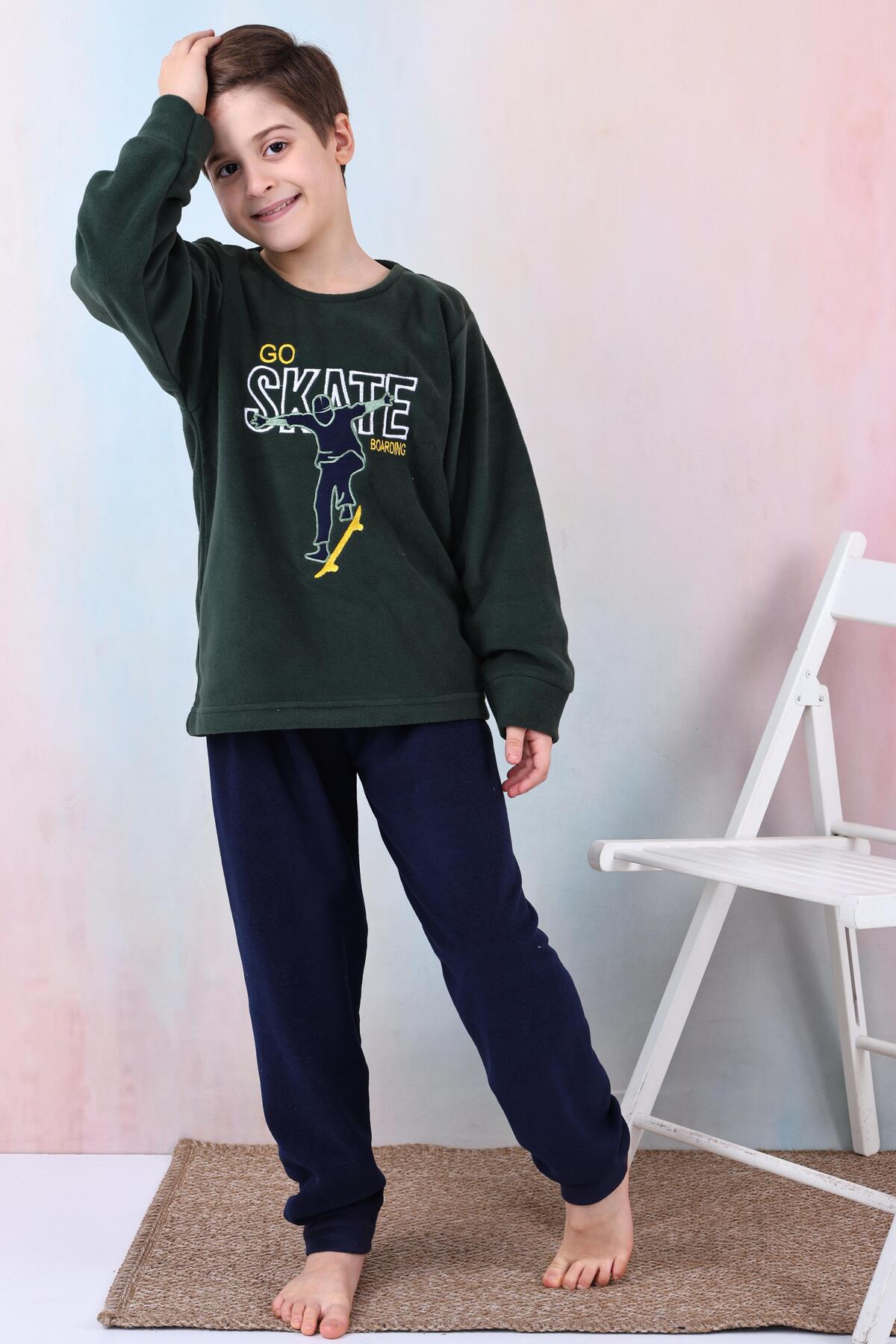 Mutlu City Yeni Sezon Sonbahar/kış Erkek Çocuk Skate Desenli Polar Pijama Takımı 4515 fotoğrafı 5 (önizleme)