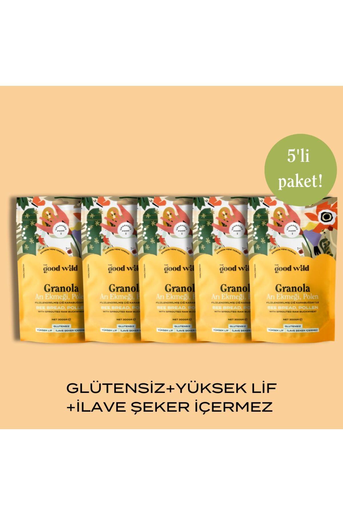 THE GOOD WİLD Glütensiz, Ilave Şekersiz Granola Arı Ekmeği & Polen 5'li Süper Paket