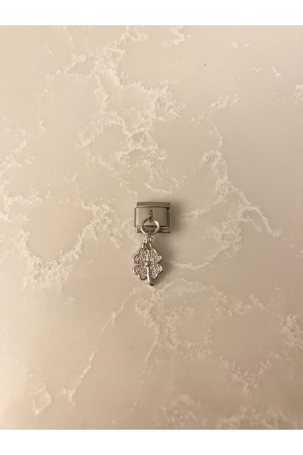 Stainless Steel Stone Clover Italian Bracelet Silver Charm