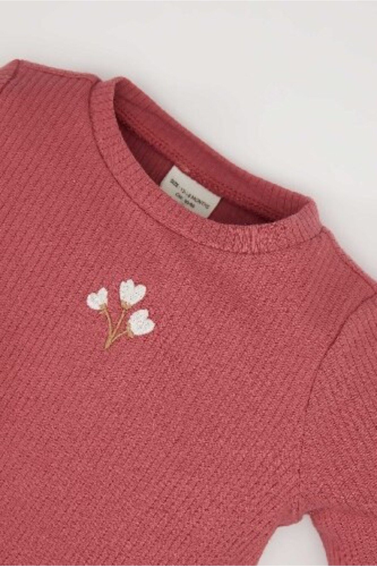 DeFacto-Geripptes, langärmliges T-Shirt mit Blumenmuster und elastischem Bund für Babys – Y1122a224au 3