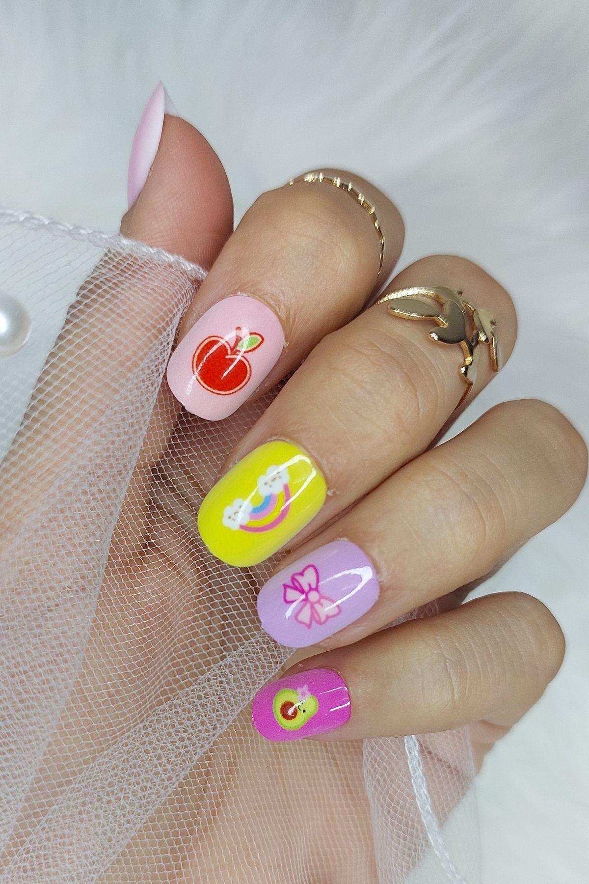 24 ناخن تقلبی رنگارنگ برای کودکان با چسب هدیه TET Easy Beauty