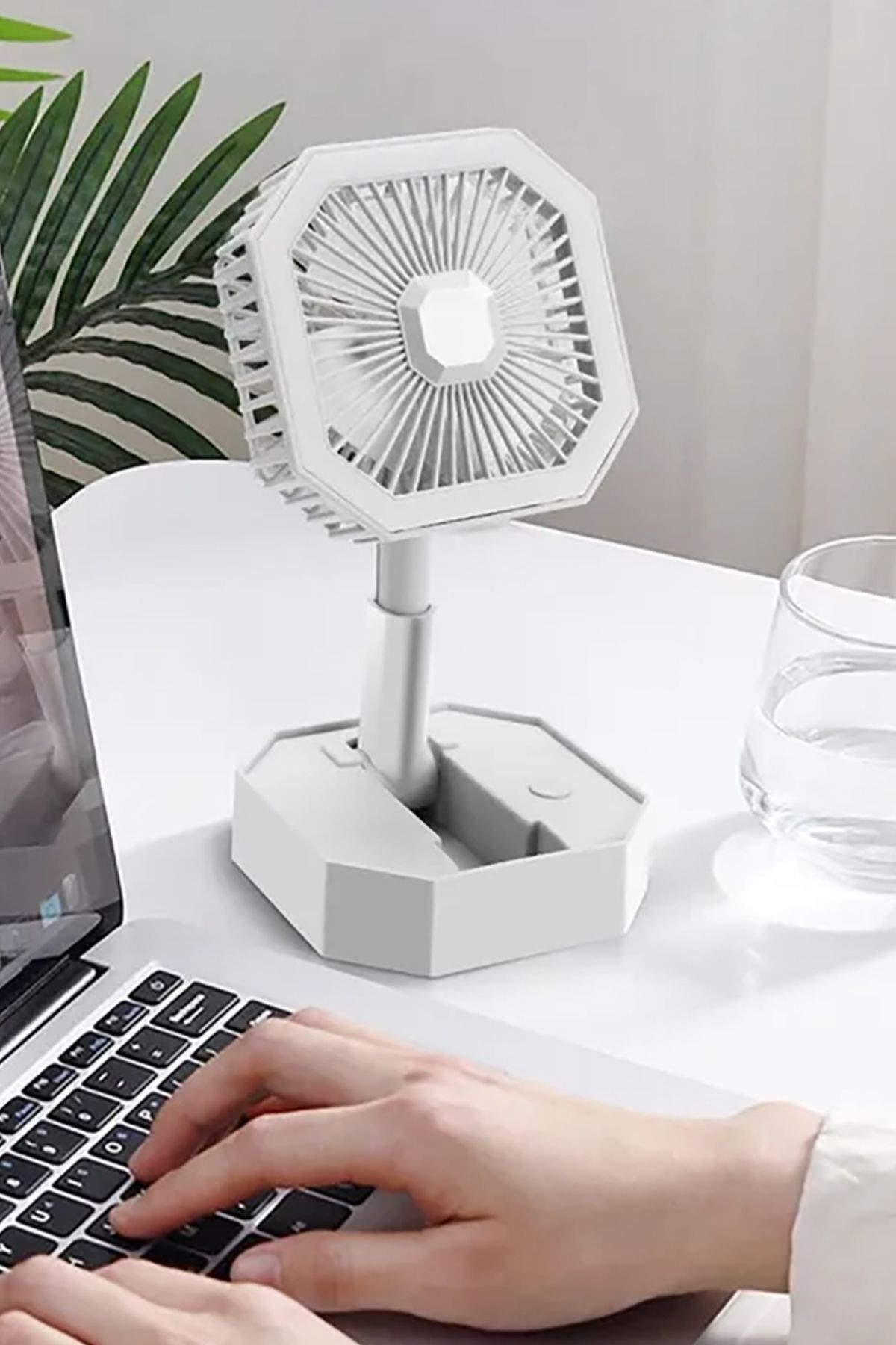 teknotrust Ergonomik Masa Üstü Fan LED Işıklı Güçlü Masa Üstü Katlanabilir Çanta Boy Fan Ledli Katlanabilir