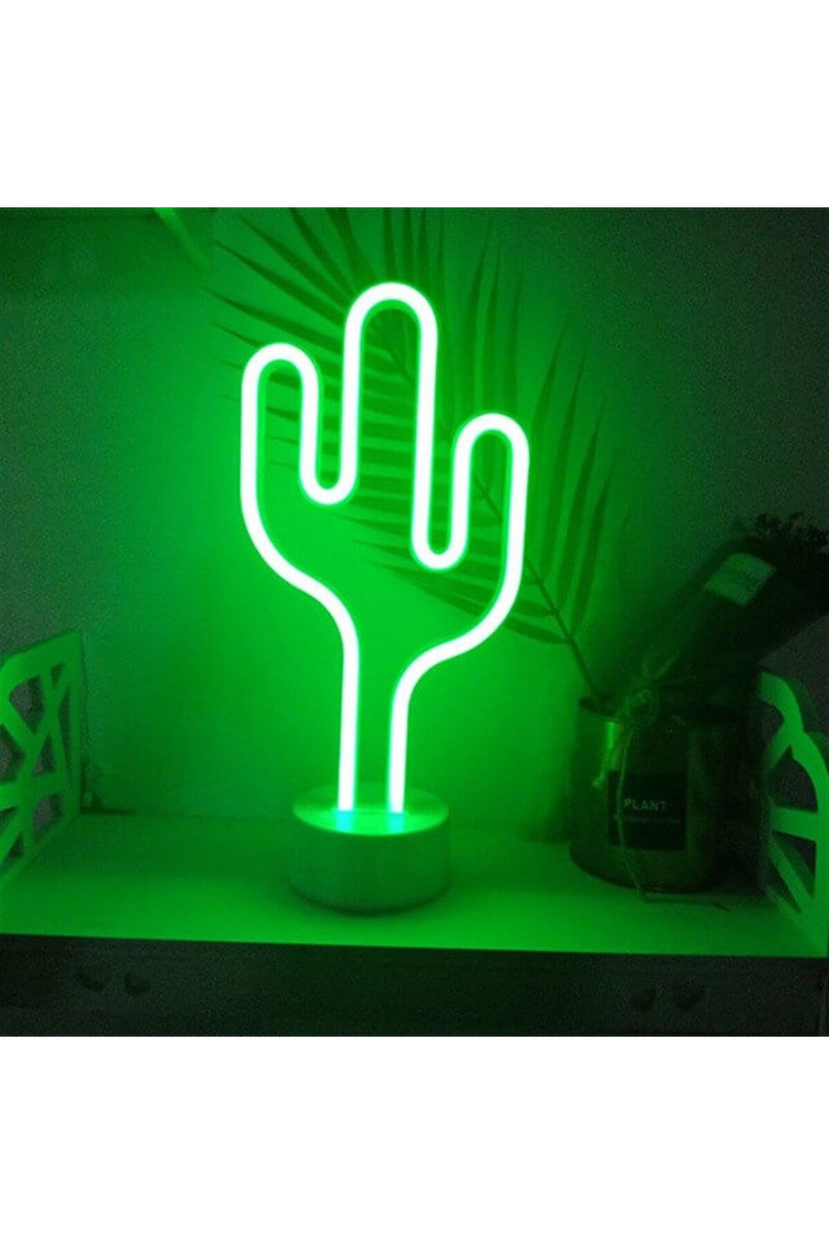 Serero Neon Işıklı Kaktüs Masa Gece Lambası Usb+Pil Dekoratif Aydınlatma