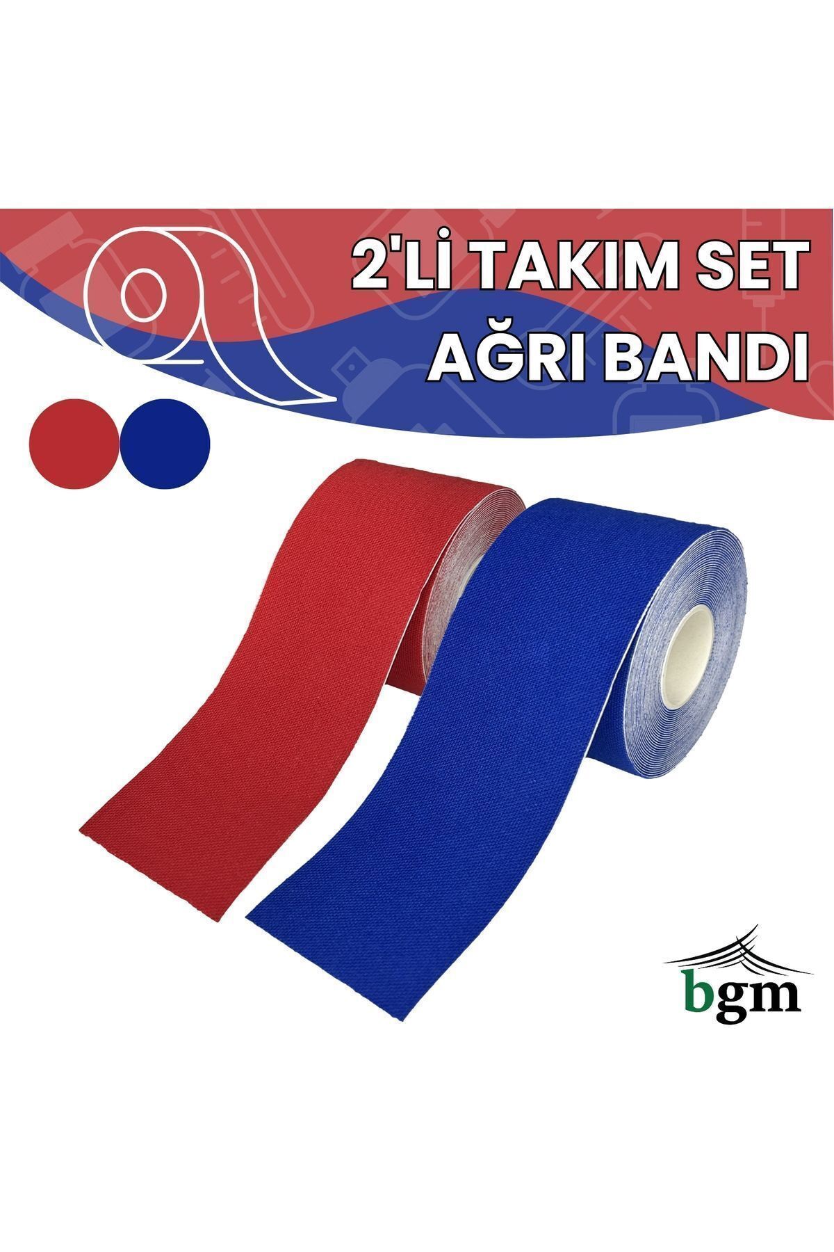 teknotrust Ağrı Bandı Bordo-mavi Takım Paketi Kinesiology Tape 4,5 Metre X 5cm