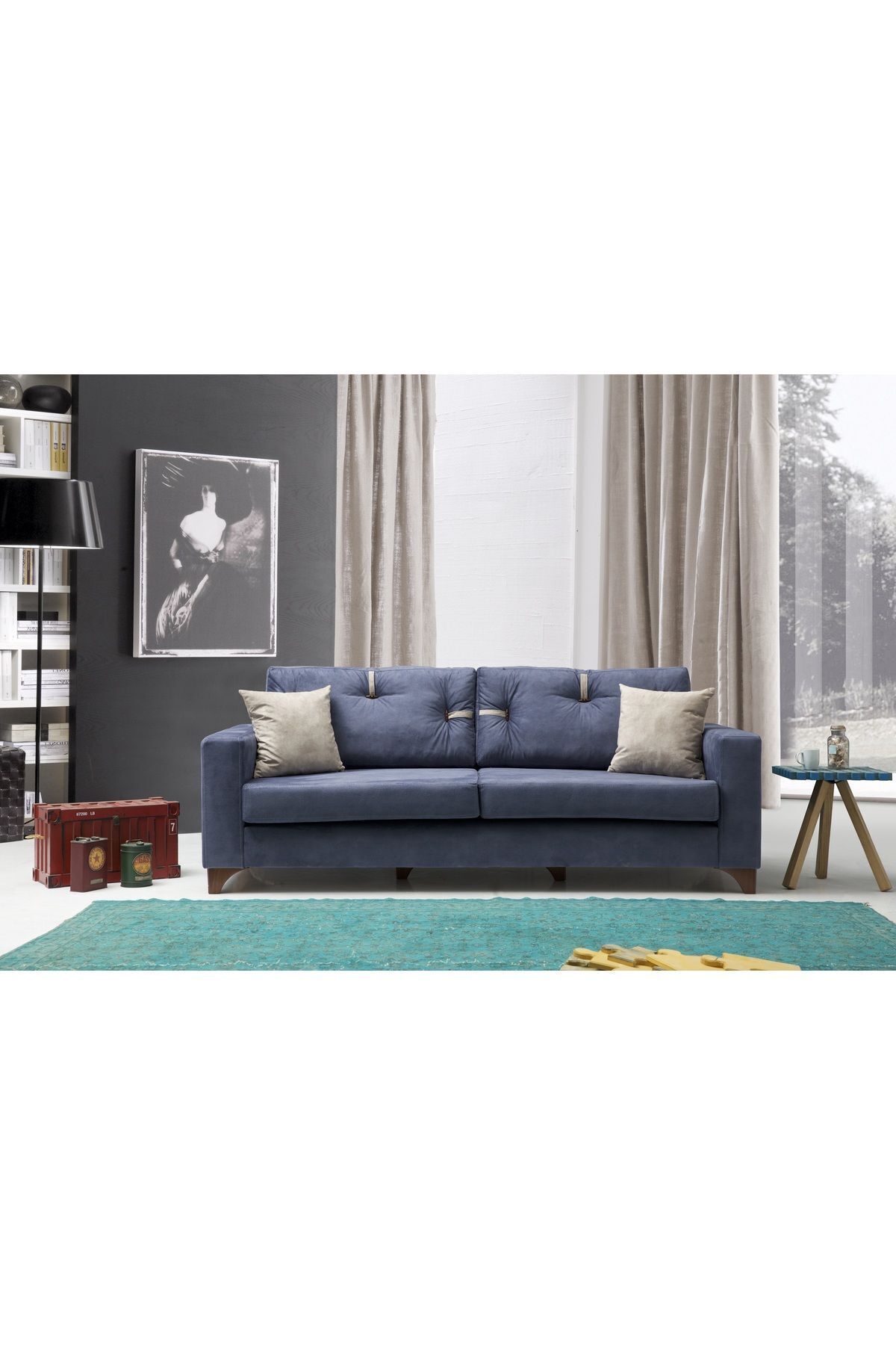 Elance Home Konfor Üçlü Kanepe Mavi