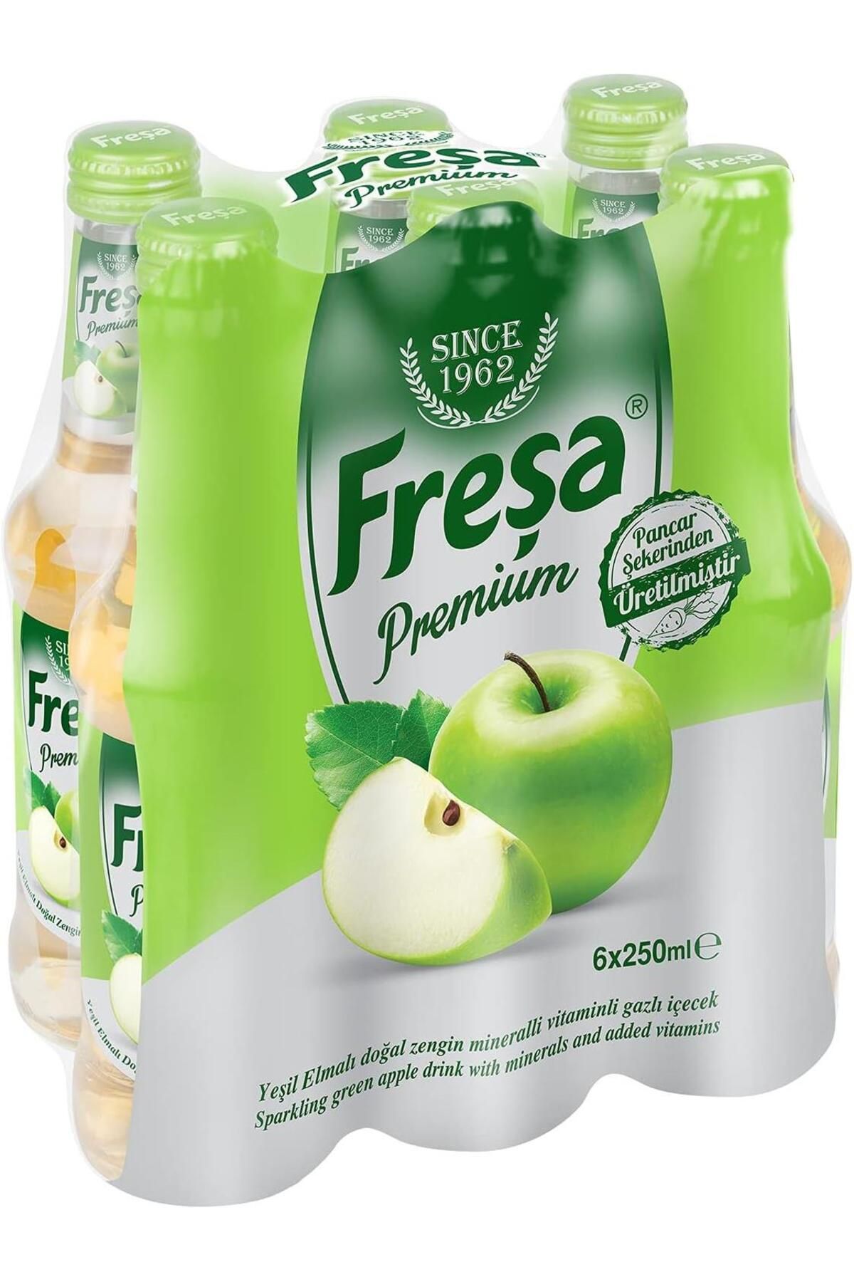 FREŞA Premium Yeşil Elmalı Vitaminli Maden Suyu 250 Ml X 6 Adet