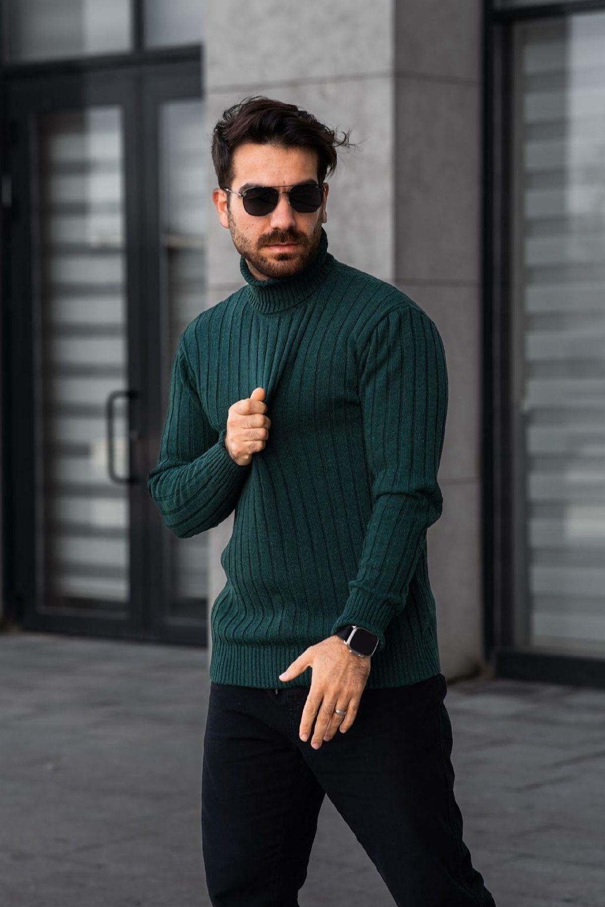 Trendseninle-Pulover de iarnă pentru bărbați, cu gât verde, tricotaj 4