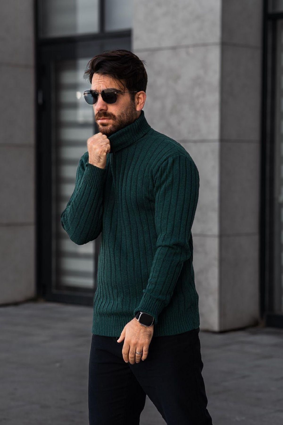 Trendseninle-Pulover de iarnă pentru bărbați, cu gât verde, tricotaj 2