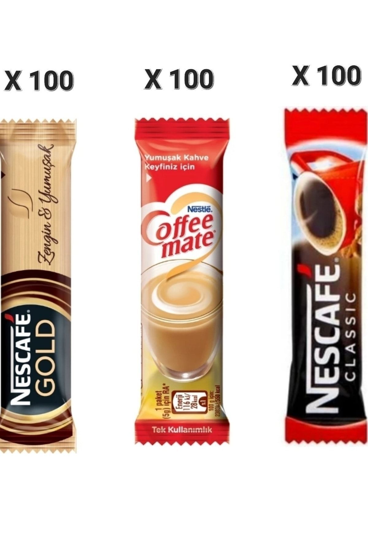Nescafe Gold 2  gr x100'lü+nestle Coffee Mate 5 gr x100'lü+ Classic 2 gr x100'lü