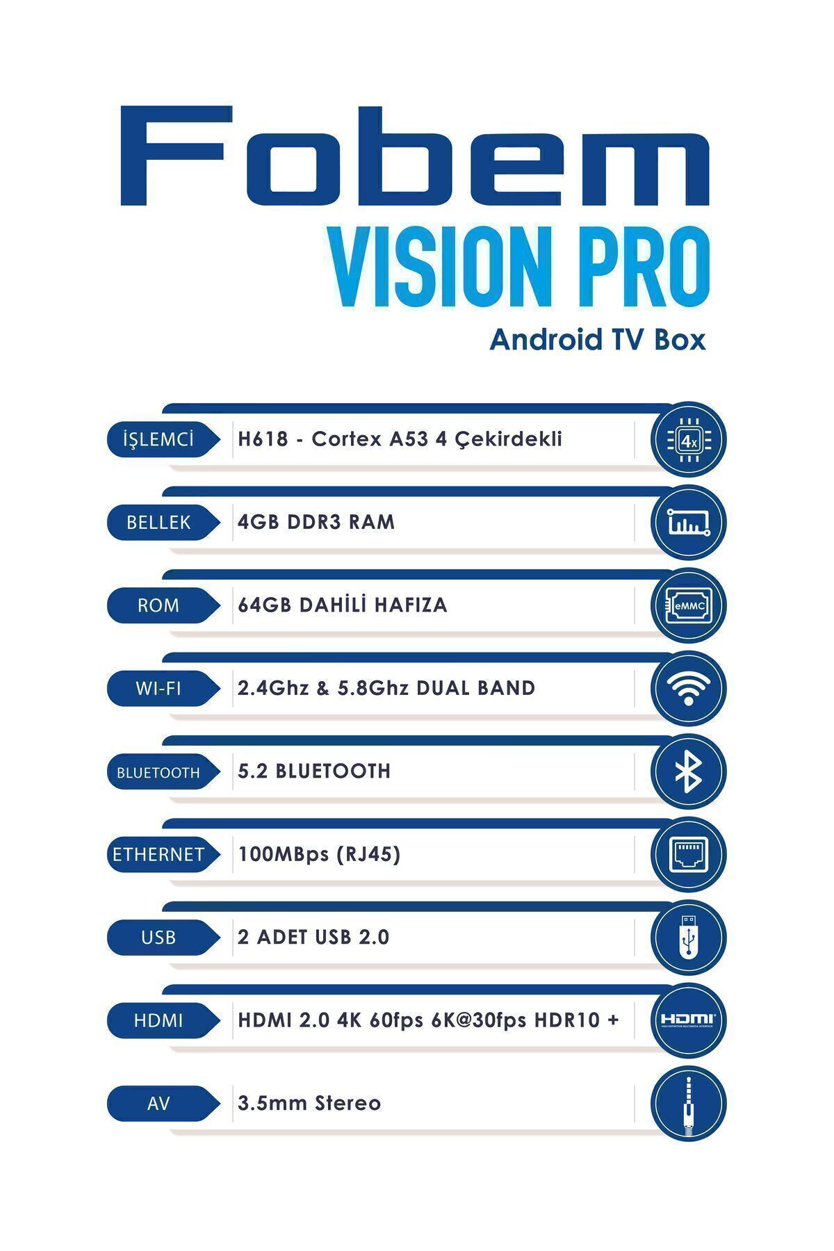 FOBEM-Vision PRO 6K - Android TV Box, Media Player, Voice Command, Bluetooth Wi-Fi, 4 GB RAM, 64 GB Memory 8