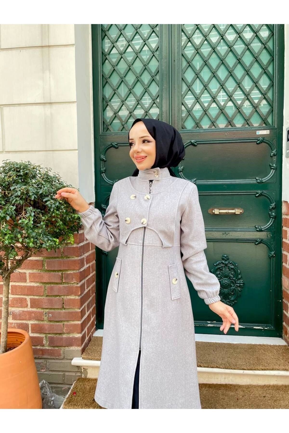 Nevayla Moda-Intermediate Size Buttoned Front Imported Cashmere Coat / M0111 - Gray 4