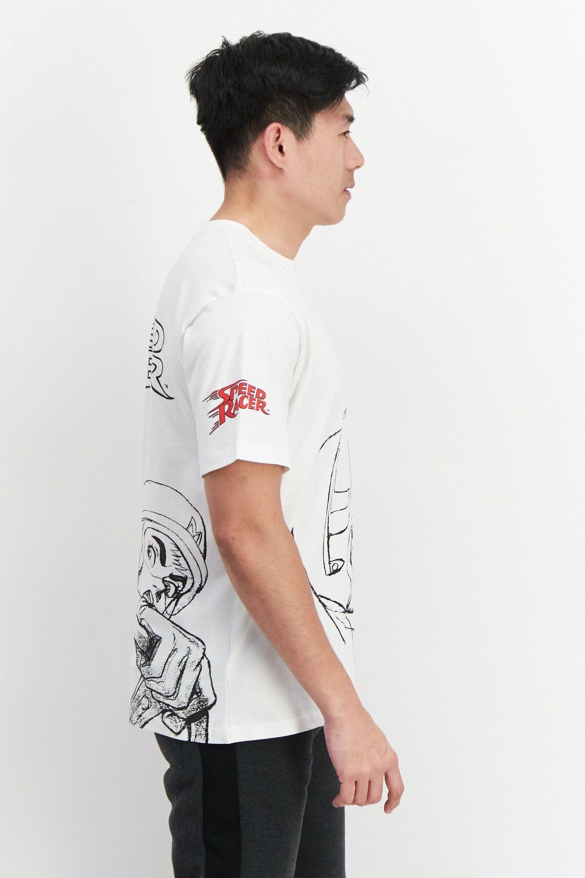 Speed Racer-Men Oversized Crew Neck Short Sleeve Graphic Print T-shirt, White 3